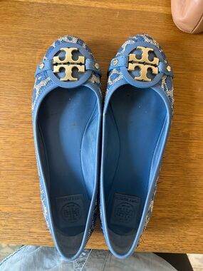 Tory Burch Blue Textured Logo Ballet Flat